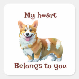 Cute Orange corgi för positivt humör Fyrkantigt Klistermärke