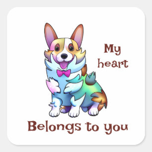 Cute Orange corgi för positivt humör Fyrkantigt Klistermärke