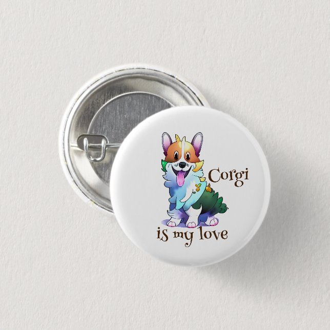 Cute Orange corgi för positivt humör Knapp (Framsida & baksida)