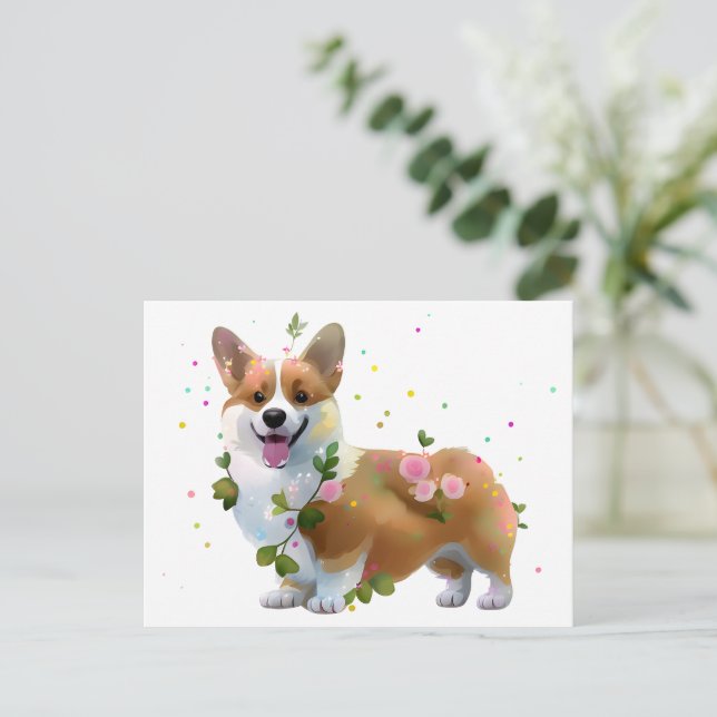 Cute Orange corgi för positivt humör Vykort (Stående Fram)
