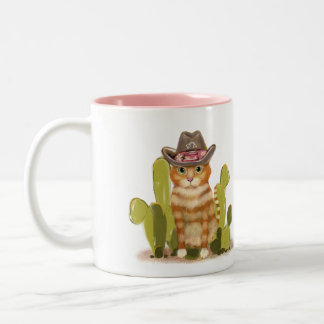 Cute Orange Cowboy Cat Två-Tonad Mugg