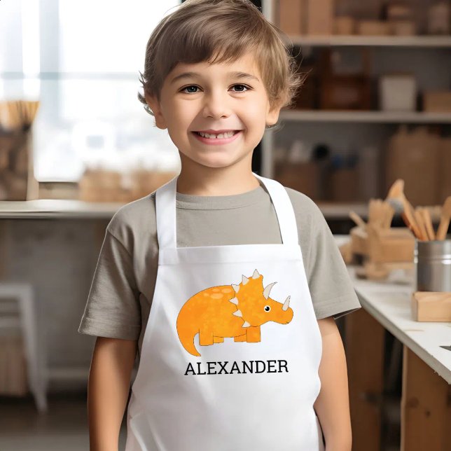 Cute Orange Dinosaur Personalized Barnförkläde (Skapare uppladdad)