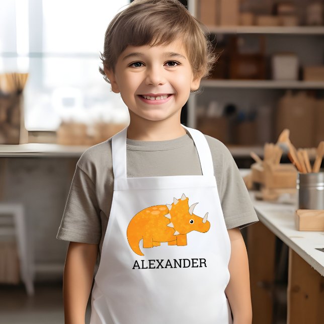 Cute Orange Dinosaur Personalized Barnförkläde (Skapare uppladdad)