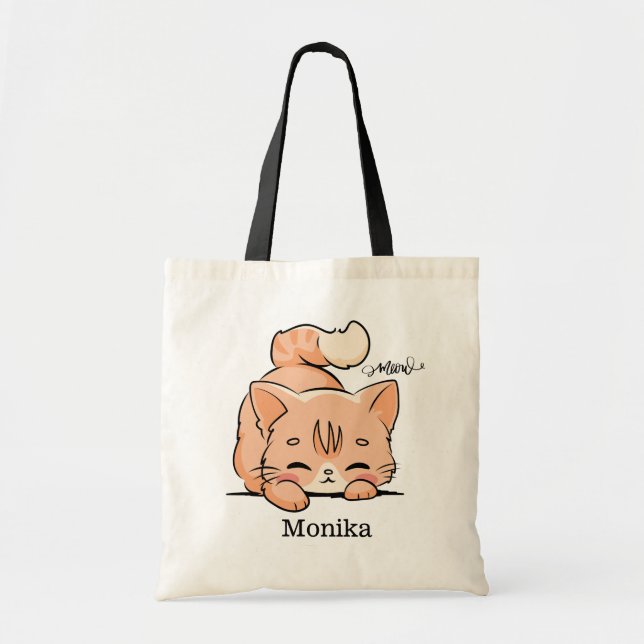 Cute Orange Doddle Cat Lover Meow Monogram Tygkasse (Framsidan)