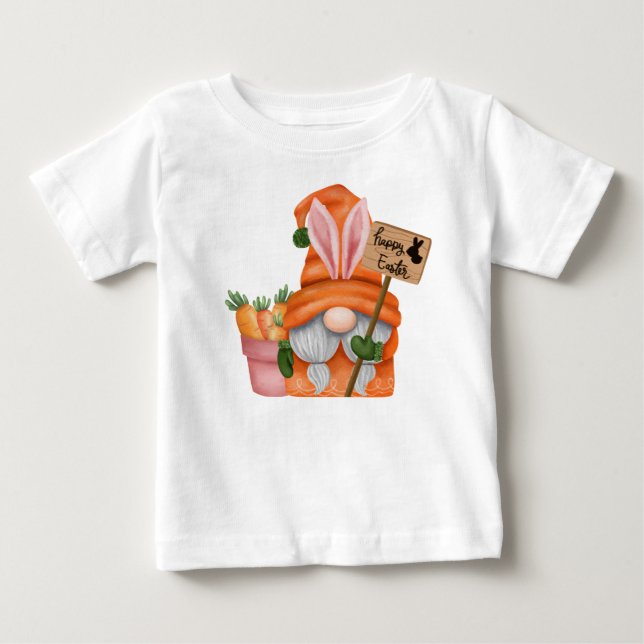 CUTE ORANGE EASTER GNOME WITH CARROTS T SHIRT (Framsida)