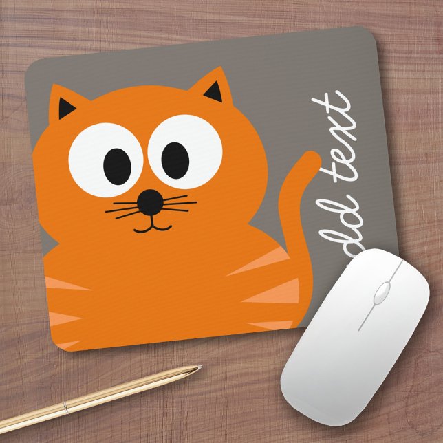 Cute Orange Fat Cat with Taupe Personalized Musmatta (Personalized mousepad - Add Custom Text)