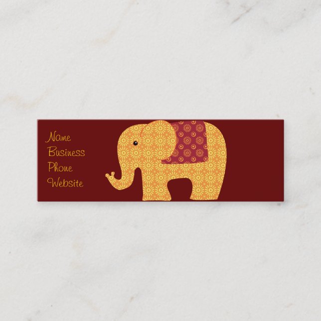 Cute Orange Flower Elephant on Red Mini Visitkort (Framsida)