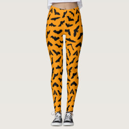 Cute Orange Flygande Fladdermus Mönster Halloween Leggings