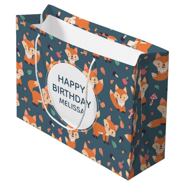 Cute Orange Fox Animal Mönster Birthday (Framsidan Vinklad)