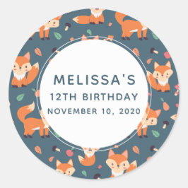 Cute Orange Fox Animal Mönster Birthday Runt Klistermärke