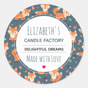 Cute Orange Fox Animal Mönster Candle Soap Biz Runt Klistermärke
