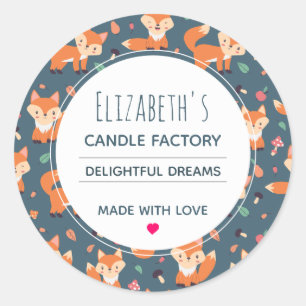 Cute Orange Fox Animal Mönster Candle Soap Biz Runt Klistermärke