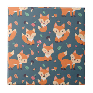 Cute Orange Fox Animal Mönster Kakelplatta