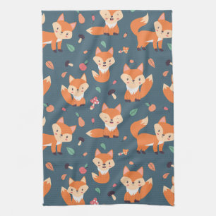 Cute Orange Fox Animal Mönster Kökshandduk
