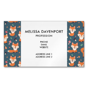 Cute Orange Fox Animal Mönster Magnetiska Visitkort