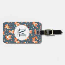 Cute Orange Fox Animal Mönster Monogram Bagagebricka