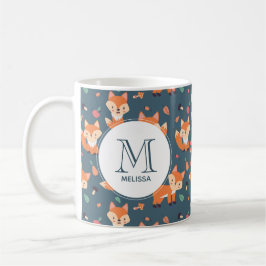 Cute Orange Fox Animal Mönster Monogram Kaffemugg
