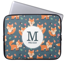 Cute Orange Fox Animal Mönster Monogram Laptop Fodral