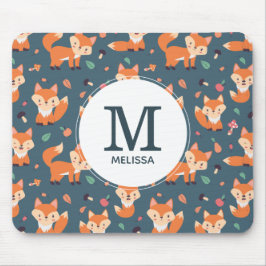 Cute Orange Fox Animal Mönster Monogram Musmatta