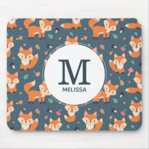 Cute Orange Fox Animal Mönster Monogram Musmatta
