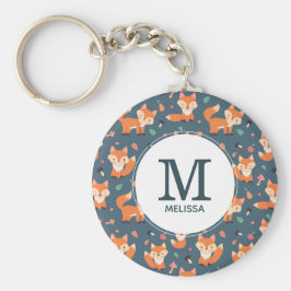 Cute Orange Fox Animal Mönster Monogram Nyckelring