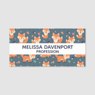 Cute Orange Fox Animal Mönster Namnbricka