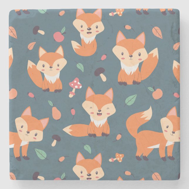 Cute Orange Fox Animal Mönster Stenunderlägg (Framsidan)