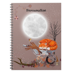 Cute Orange Fox full Moon Journal bärbar dator Anteckningsbok