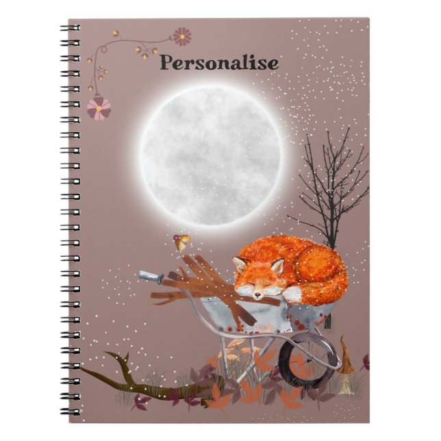 Cute Orange Fox full Moon Journal bärbar dator Anteckningsbok (Framsidan)