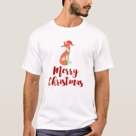 Cute Orange Fox i Red Santa Hat God jul Tee Shirt