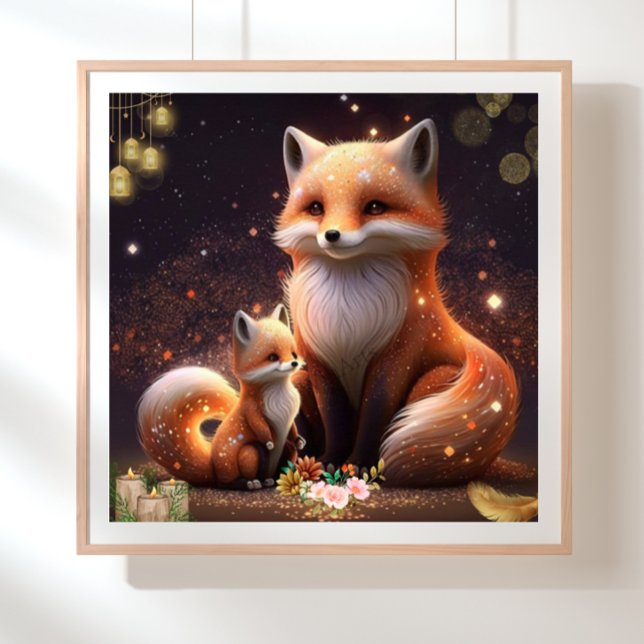 Cute Orange Fox Mamma & Baby Art Nursery Poster (Skapare uppladdad)