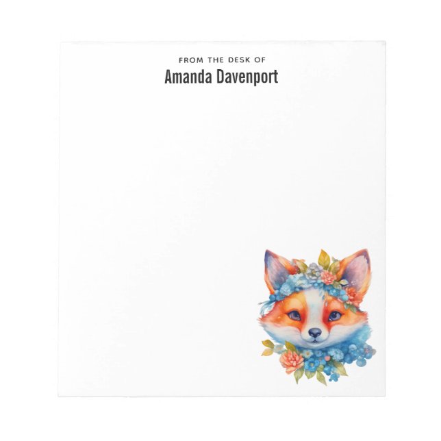 Cute Orange Fox med Blommigt Krona Anteckningsblock (Framsida)