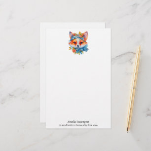 Cute Orange Fox med Blommigt Krona Brevpapper