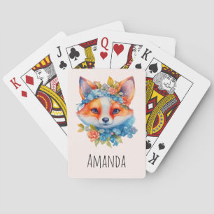 Cute Orange Fox med Blommigt Krona Casinokort