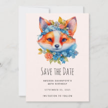 Cute Orange Fox med Blommigt Krona födelsedag