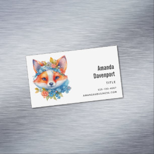 Cute Orange Fox med Blommigt Krona Magnetiska Visitkort