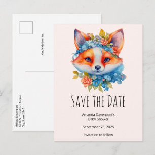 Cute Orange Fox med Blommigt Krona Meddelande Vykort