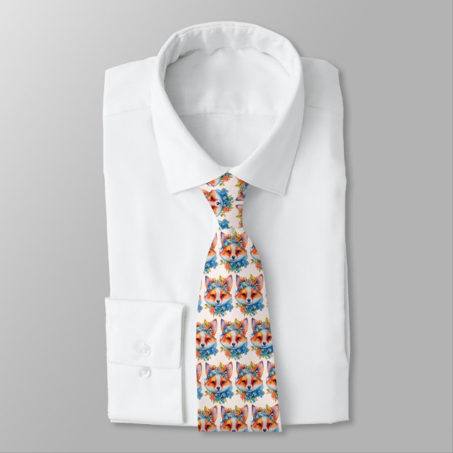 Cute Orange Fox med Blommigt Krona Mönster Slips (Bunden)