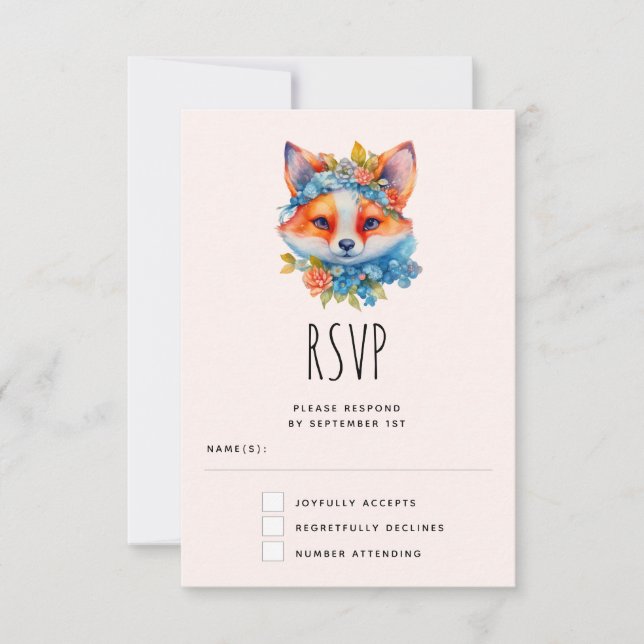 Cute Orange Fox med Blommigt Krona OSA Kort (Framsida)