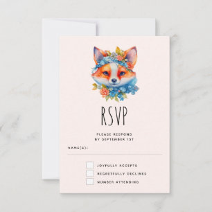 Cute Orange Fox med Blommigt Krona OSA Kort