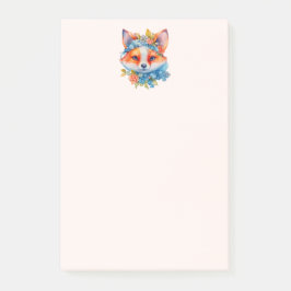 Cute Orange Fox med Blommigt Krona Post-it Block