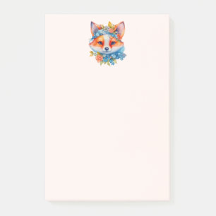 Cute Orange Fox med Blommigt Krona Post-it Block