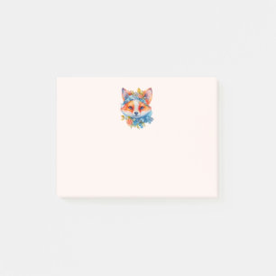 Cute Orange Fox med Blommigt Krona Post-it Block