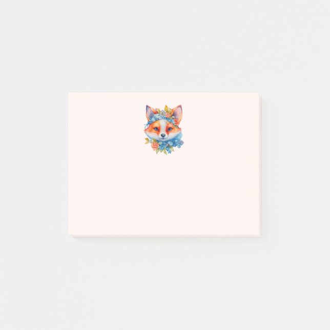 Cute Orange Fox med Blommigt Krona Post-it Block (Framsida)