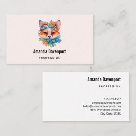 Cute Orange Fox med Blommigt Krona Visitkort