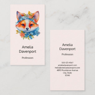 Cute Orange Fox med Blommigt Krona Visitkort
