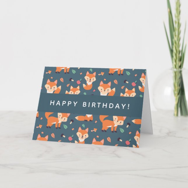 Cute Orange Fox Mönster Grattis på födelsedagen Kort (Framsida)