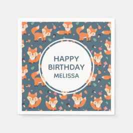 Cute Orange Fox Mönster Grattis på födelsedagen Pappersservett