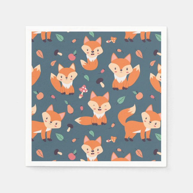 Cute Orange Fox Mönster Pappersservett (Framsidan)
