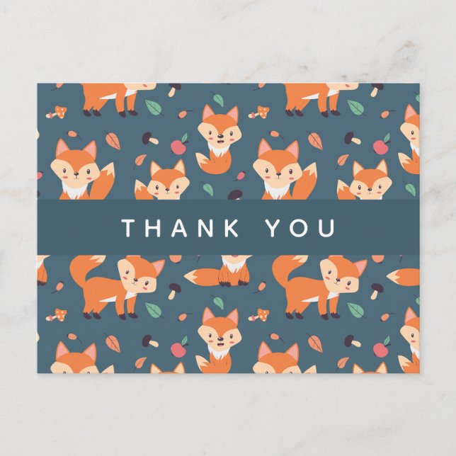 Cute Orange Fox Mönster Tack Vykort (Framsida)